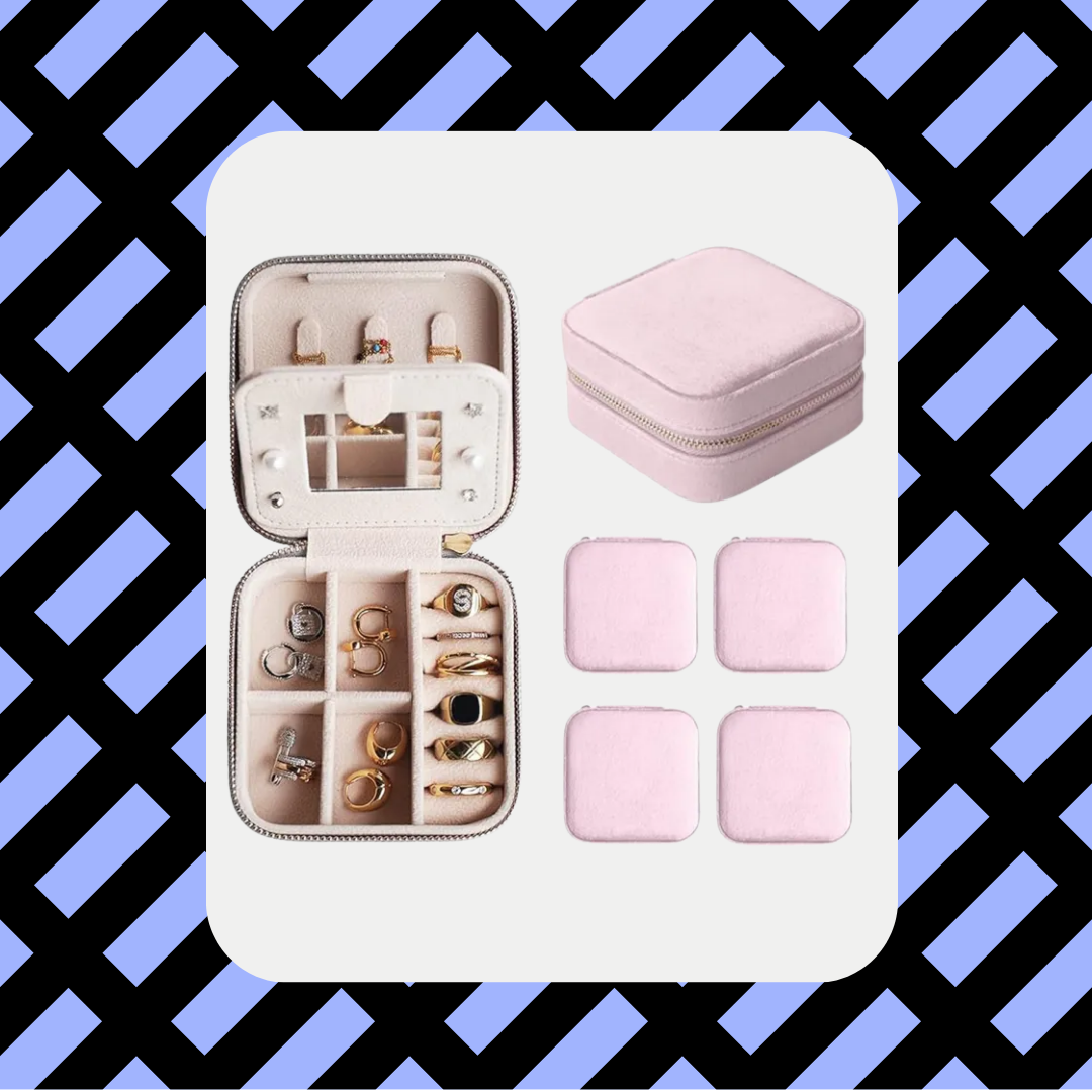 Joyero de viaje de terciopelo rosa